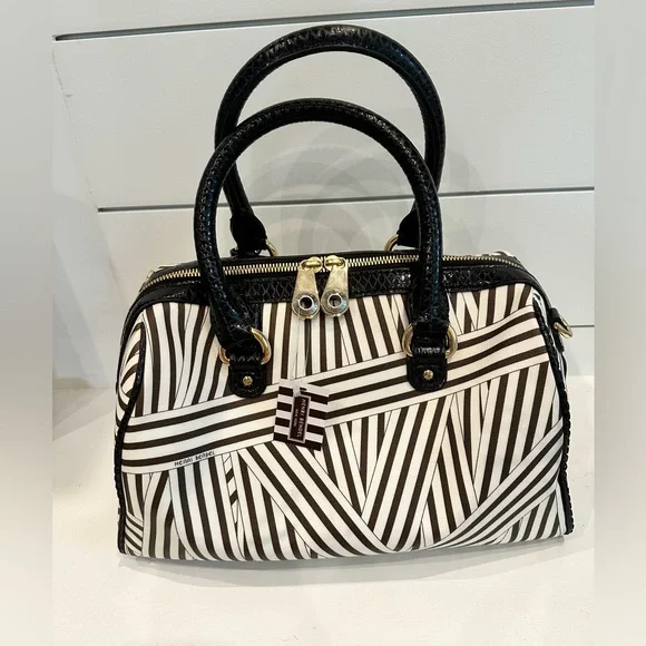Henri Bendel NWT Disturbed Stripe Barrel Satchel Rare - Picture 8 of 16